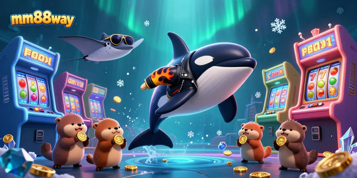 Engage in epic slots gaming at mm88way with dynamic characters in a fun underwater casino scene.