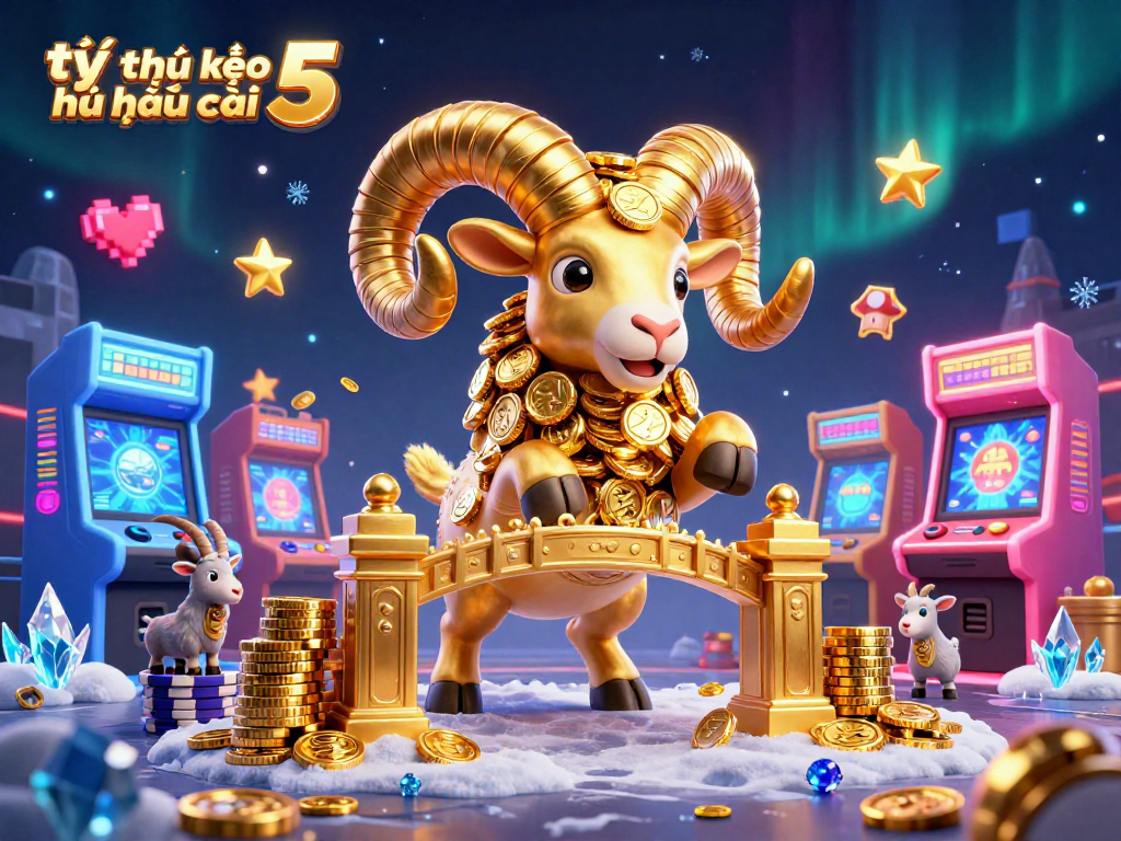 Engaging scene of tỷ lệ kèo nhà cái 5 showcasing a golden ram amid dynamic gambling elements and vibrant visuals.