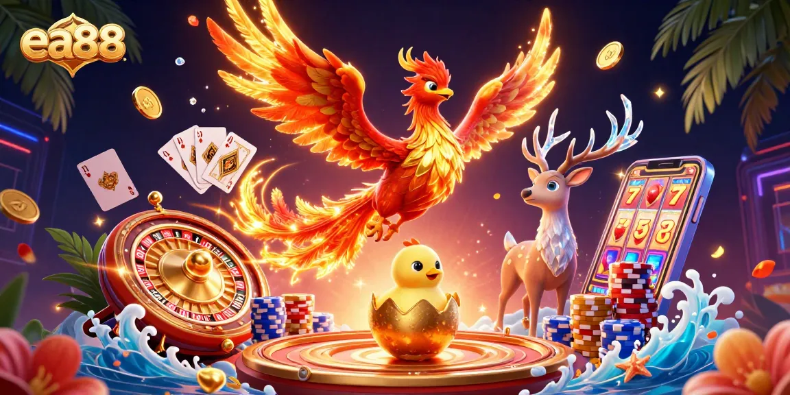 Experience the excitement of ea88 with dynamic phoenixes and casino elements in a vibrant scene.
