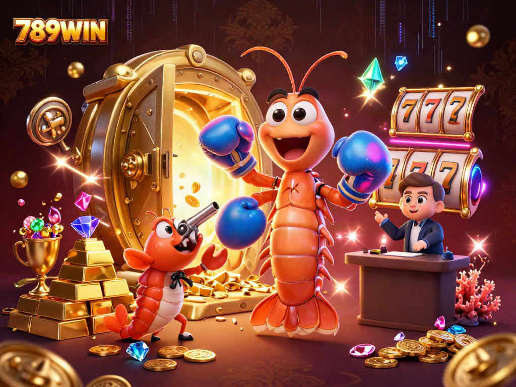 Join the excitement with 789WIN as the lively shrimp characters celebrate big wins in a virtual casino!