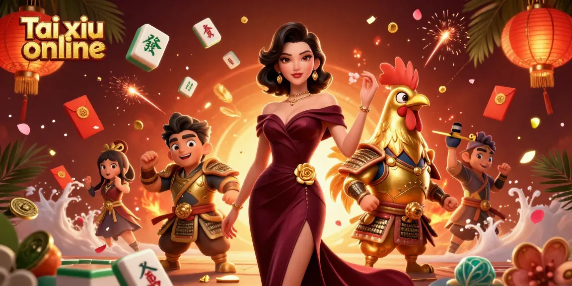 Experience the excitement of Tai xiu online with vibrant characters and dynamic game elements in a stunning 3D illustration.