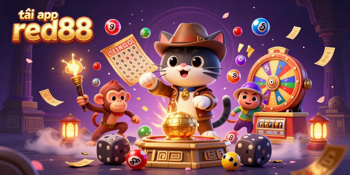 Engage with tải app red88 for a vibrant gambling experience featuring golden casino artifacts and dynamic lottery elements.