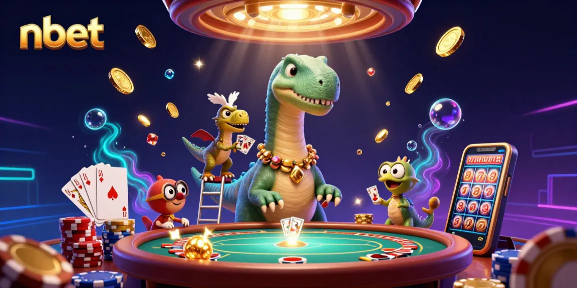 Experience the thrilling nbet casino scene with dinosaurs, poker, and dazzling gems.