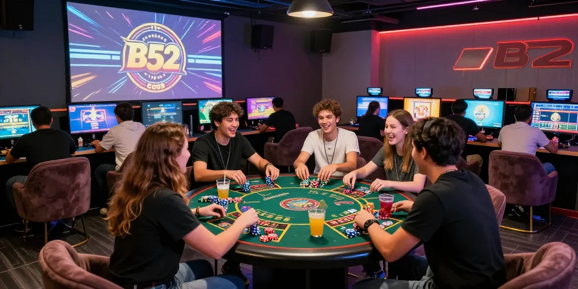 B52club gaming experience with players enjoying games and vibrant atmosphere at a modern lounge.