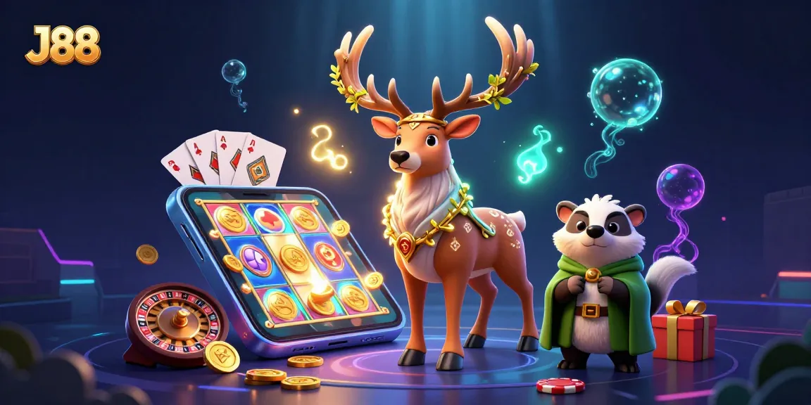 Immerse in the J88 gaming adventure with dynamic characters and vibrant casino elements.
