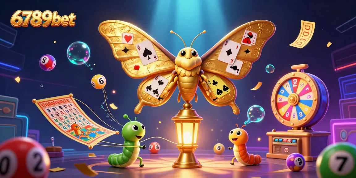Play exciting games at 6789bet while enjoying a vibrant visual display of lottery balls and golden tickets.