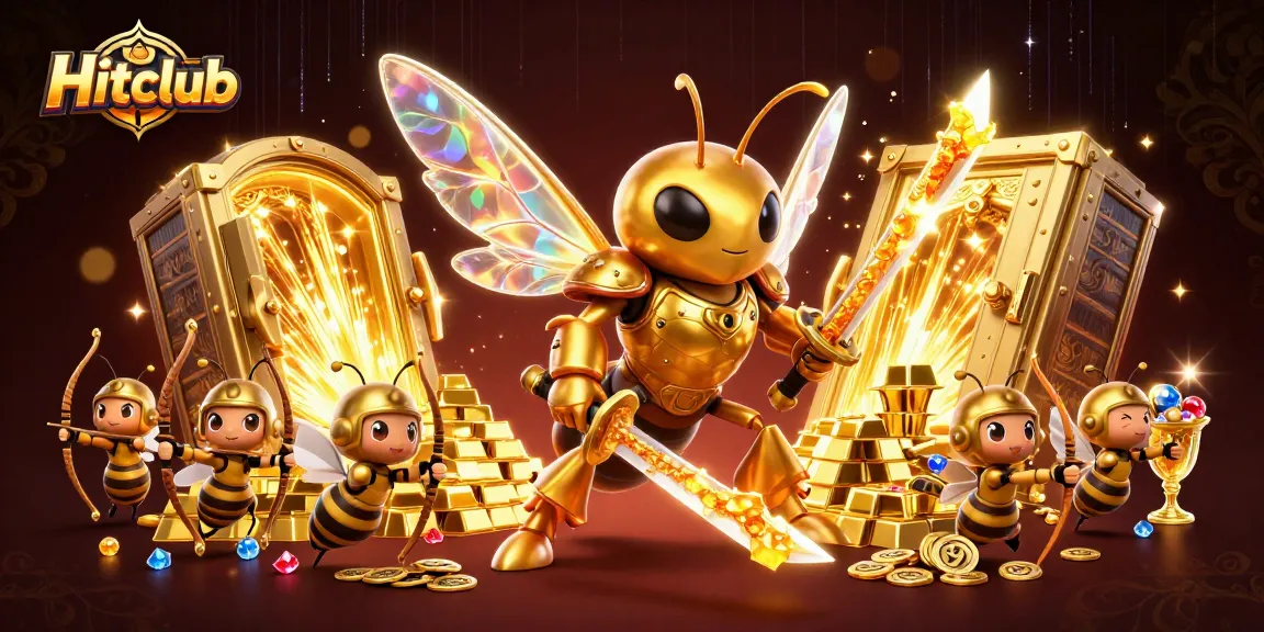 Experience excitement at Hitclub featuring a golden hornet samurai amidst sparkling treasures