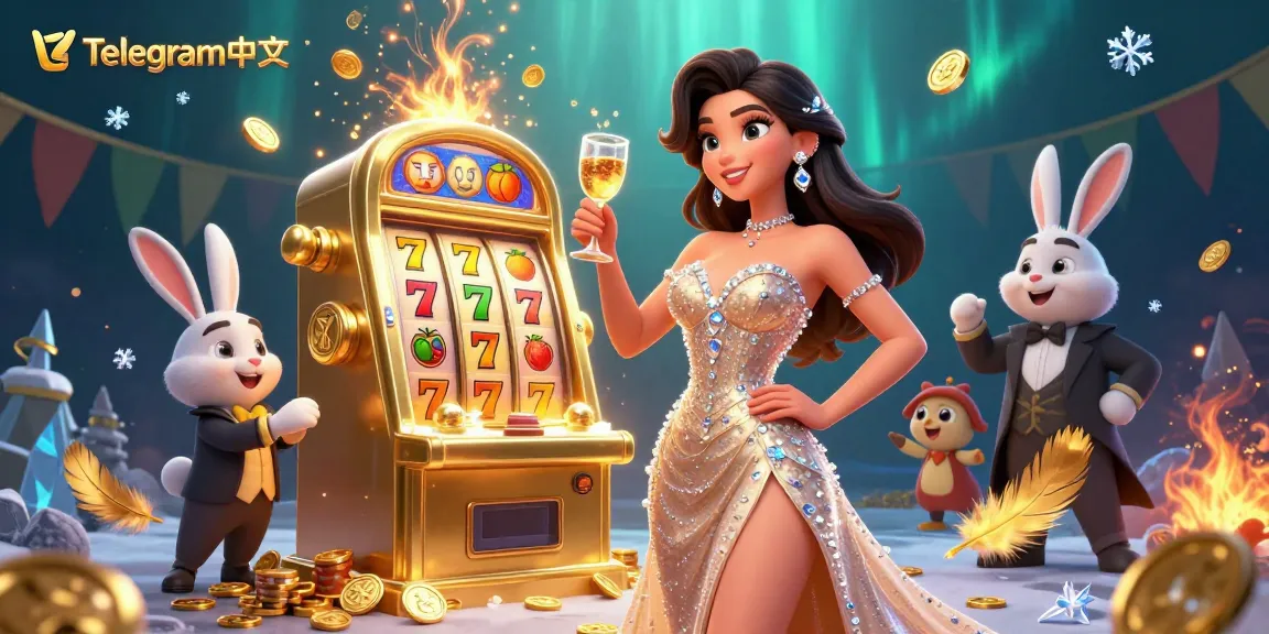 在金色大奖老虎机旁,女性举杯庆祝,与Telegram中文一起体验获胜时刻。