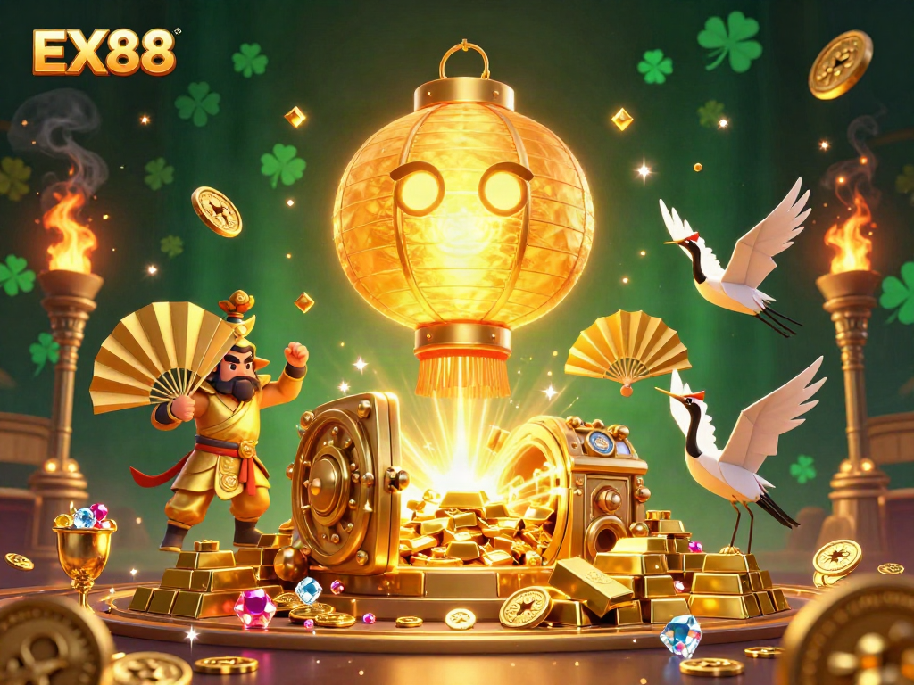 Experience thrilling gaming moments with EX88, as iconic golden symbols and characters celebrate excitement and fortune.