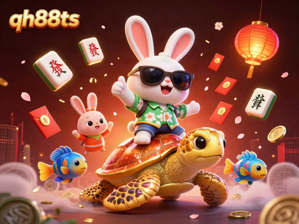 Engage with thrilling moments in qh88ts as the lucky rabbit celebrates on a golden turtle surrounded by festive symbols.
