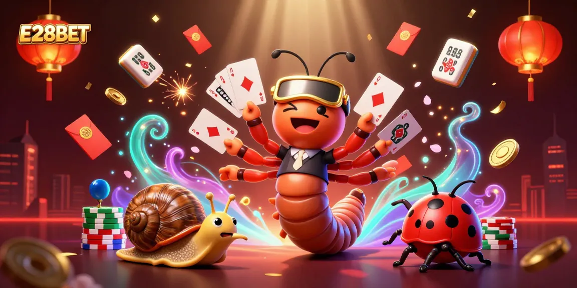 Experience E28BET with a vibrant 3D illustration of a cartoon dealer and high-rollers in action.