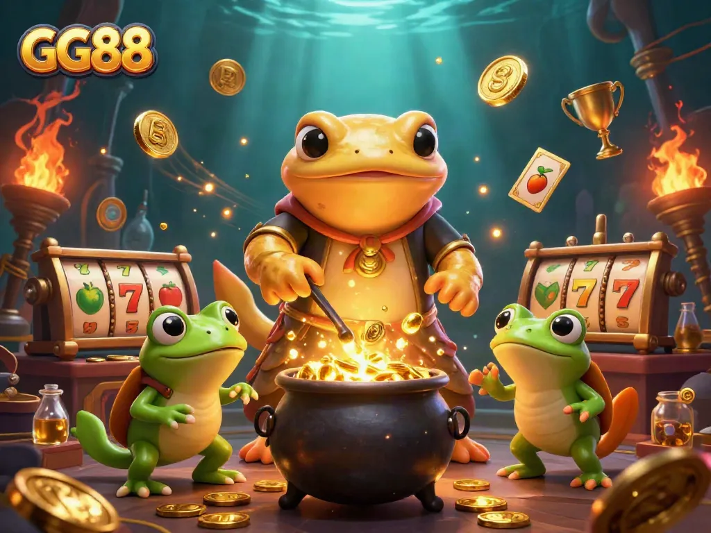 Experience GG88 in a vibrant 3D casino scene with golden elements and dynamic slot reels.