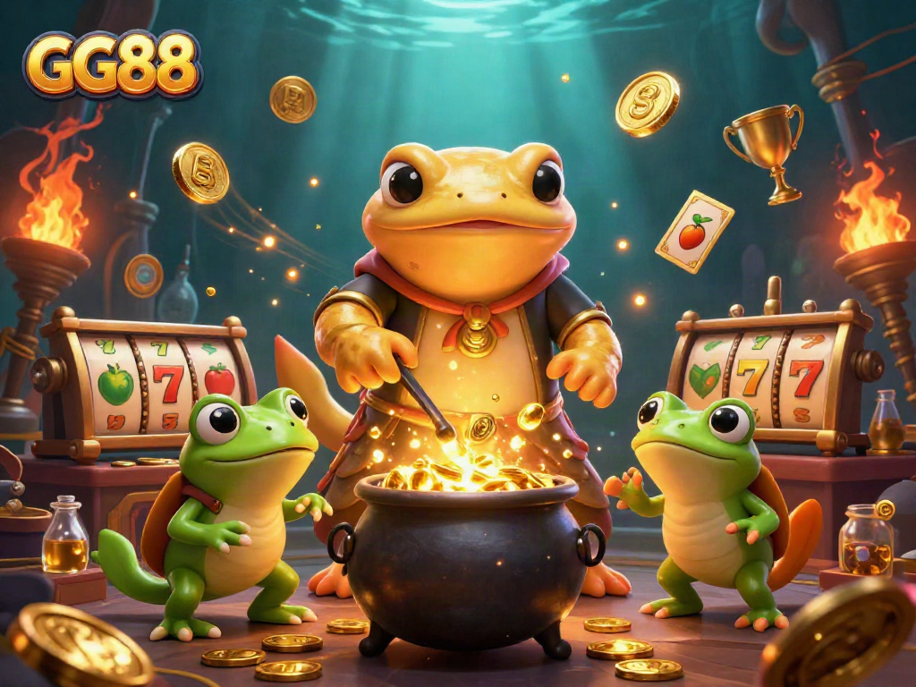 Experience GG88 in a vibrant 3D casino scene with golden elements and dynamic slot reels.