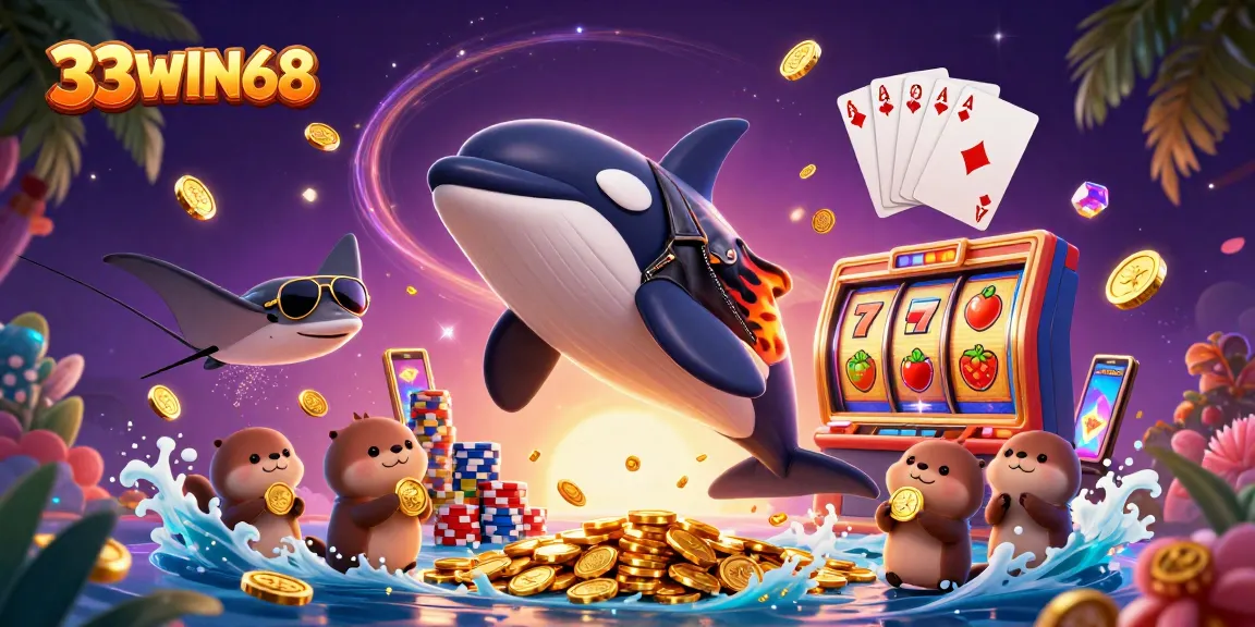 Engage with winning strategies at 33WIN68 in a vibrant 3D casino scene full of dynamic elements.