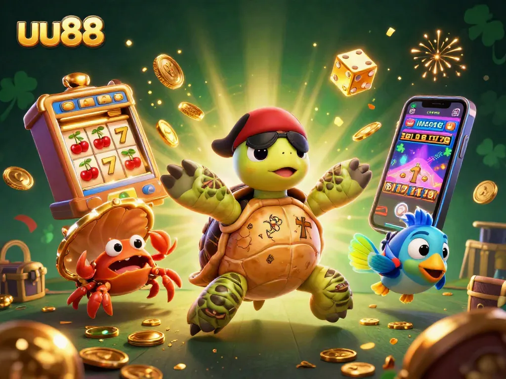 Win big at uu88 with a vibrant casino-themed 3D illustration featuring dynamic gaming elements.