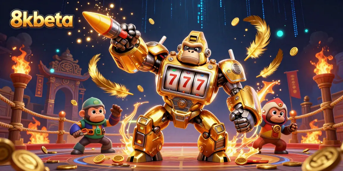 Engage in thrilling gameplay at 8kbeta with the epic golden gorilla mech and vibrant casino atmosphere.
