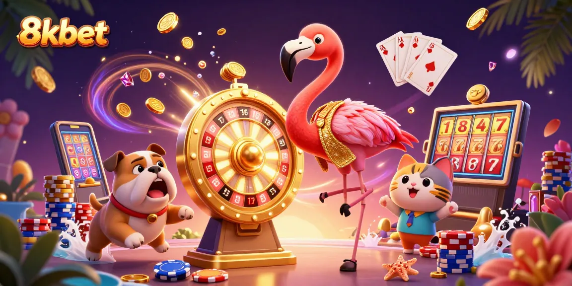 Spin to win with 8xbet's dynamic gaming scene featuring vibrant illustrations and engaging characters.