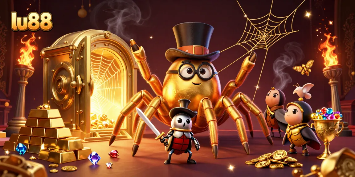 Engage in exciting gameplay at lu88 with a detailed casino scene featuring a golden tarantula and beetle knight.