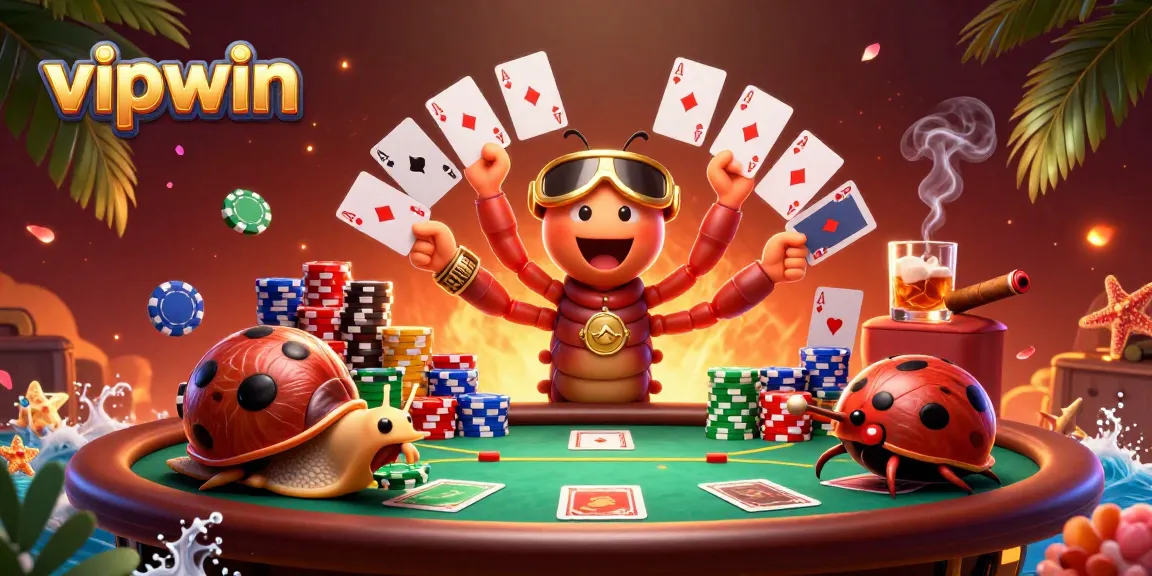 Experience vipwin excitement with vibrant 3D casino characters and dynamic poker elements in action.