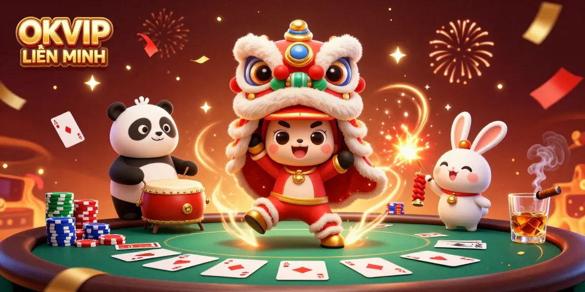 Engage with OKVIP LIÊN MINH at this vibrant 3D illustration of casino excitement.