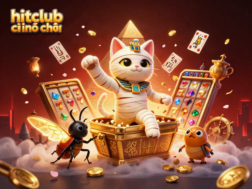 Unleash winning moments at hitclub chính chủ with an enchanting 3D mummy cat bursting forth in a vibrant casino scene.