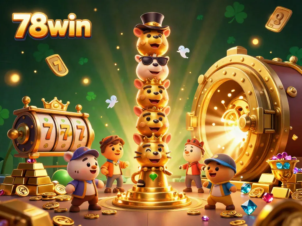 Engage in thrilling gameplay at 78win with a vibrant 3D illustration showcasing a golden totem and dynamic casino elements.
