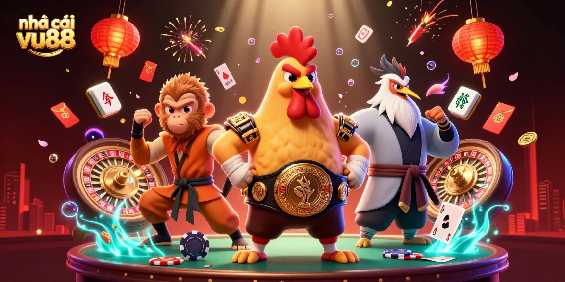 Engage with nhà cái vu88 through an animated casino scene featuring dynamic characters and vibrant gaming elements.