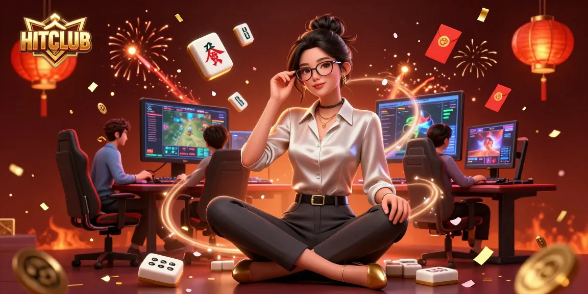 Engage in thrilling casino gaming at HITCLUB with exciting elements like mahjong tiles and gold confetti.