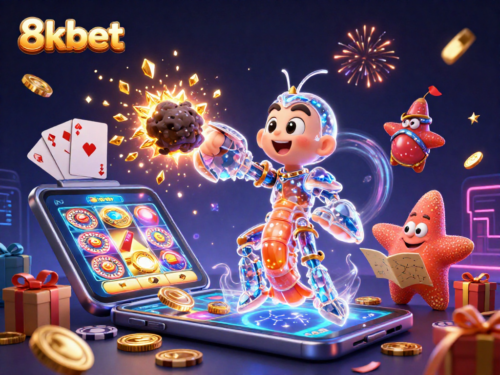 Experience 8kbet's vibrant gaming world, featuring rich 3D illustrations and thrilling casino elements.