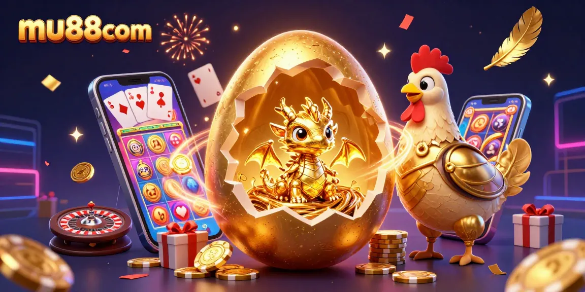 Experience fun and fortune with mu88com's dynamic gaming illustration featuring a golden dragon!