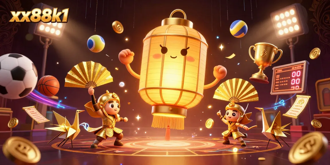 Engage with thrilling games at xx88k1's vibrant casino with golden spirits and lively sports elements.