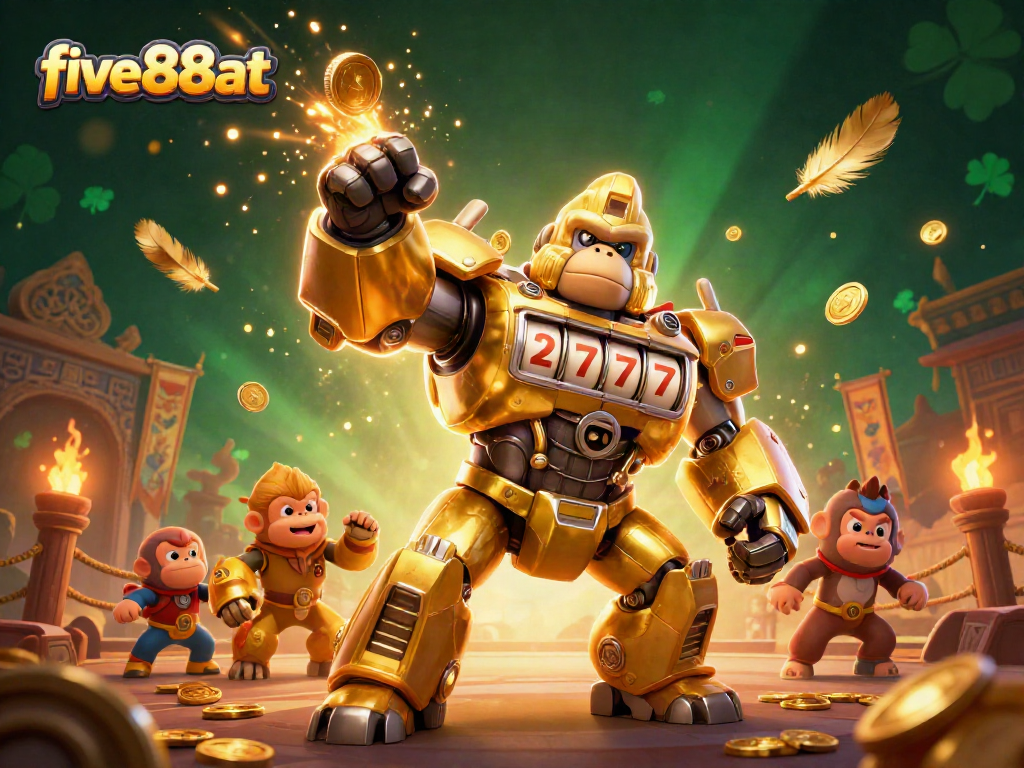 Experience the thrill of five88at with a mechanical gorilla and coins exploding in the air.