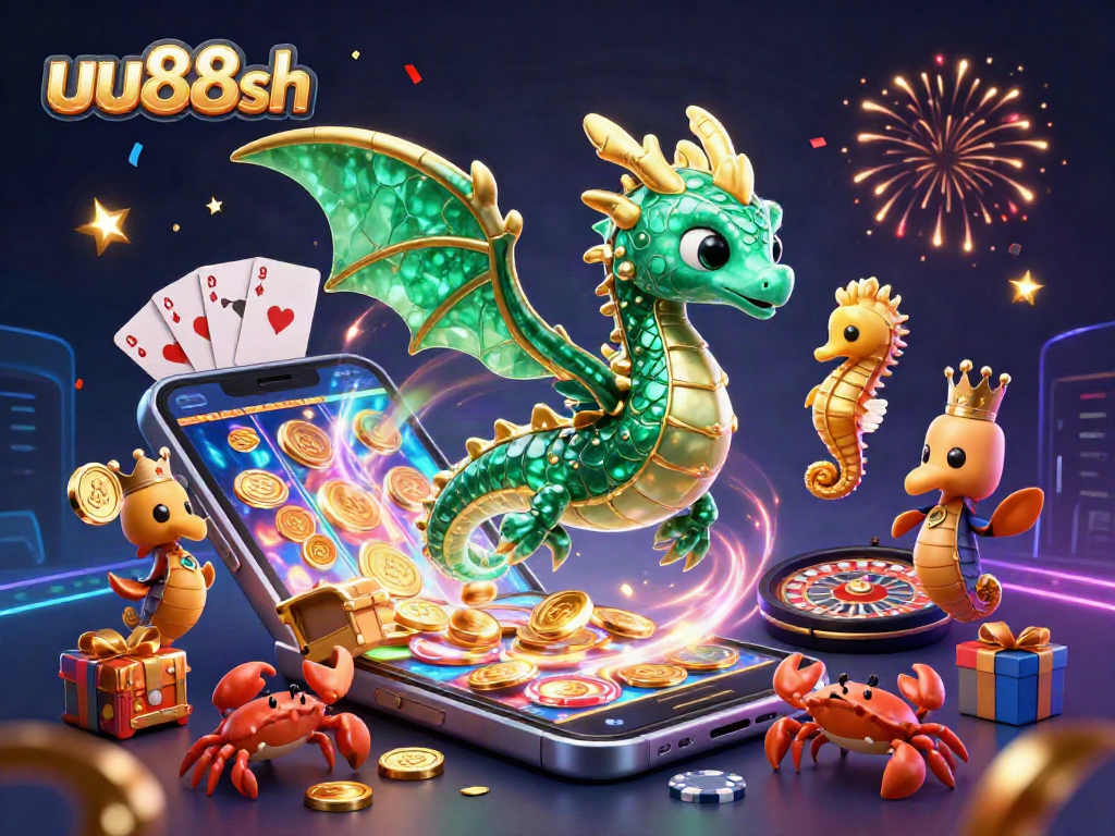 Win big with uu88sh in this vibrant casino scene filled with festive elements.