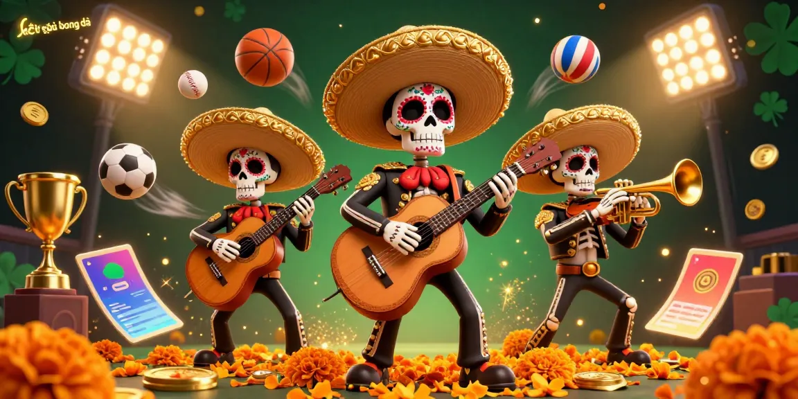 Experience the excitement of kết quả bóng đá with this vibrant illustration featuring a mariachi band and dynamic sports elements.