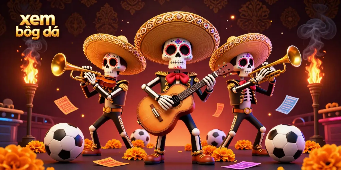 Xem bóng đá with a colorful 3D mariachi band celebrating sports betting amidst vibrant game symbols.