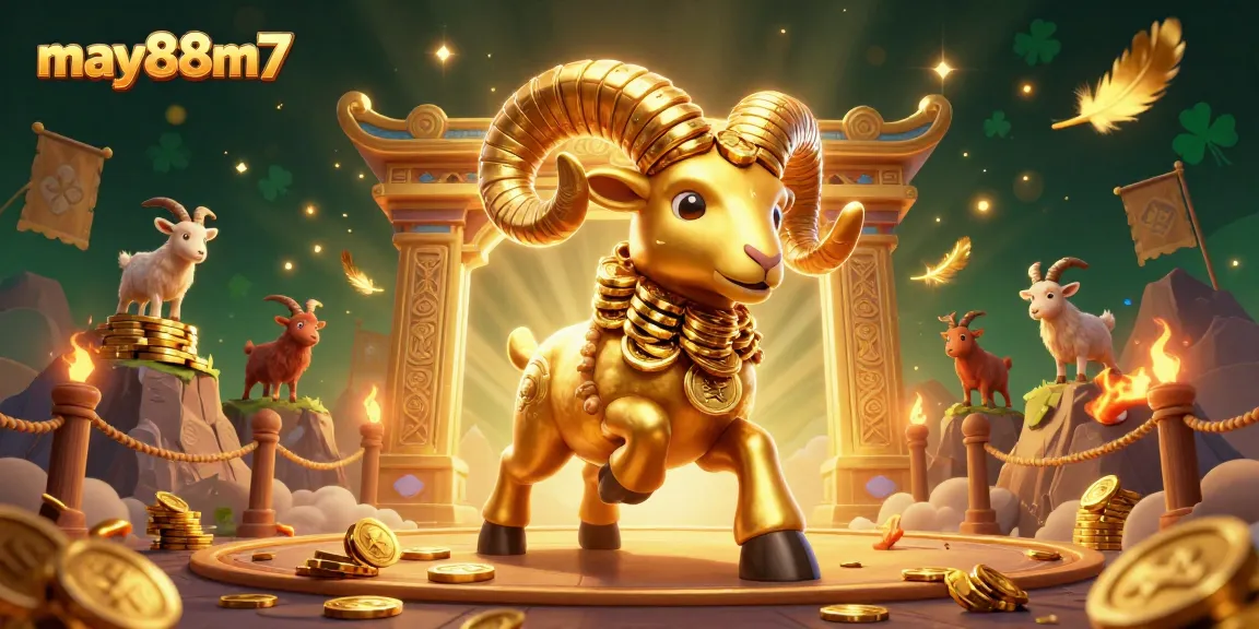 Betting on may88m7 featuring a golden ram charging through a vibrant casino scene.