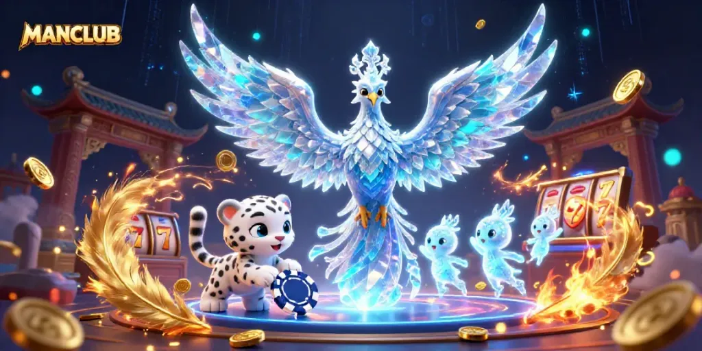 Engage with MANCLUB's thrilling gaming experience featuring animated characters, captivating casino elements, and vibrant visuals.