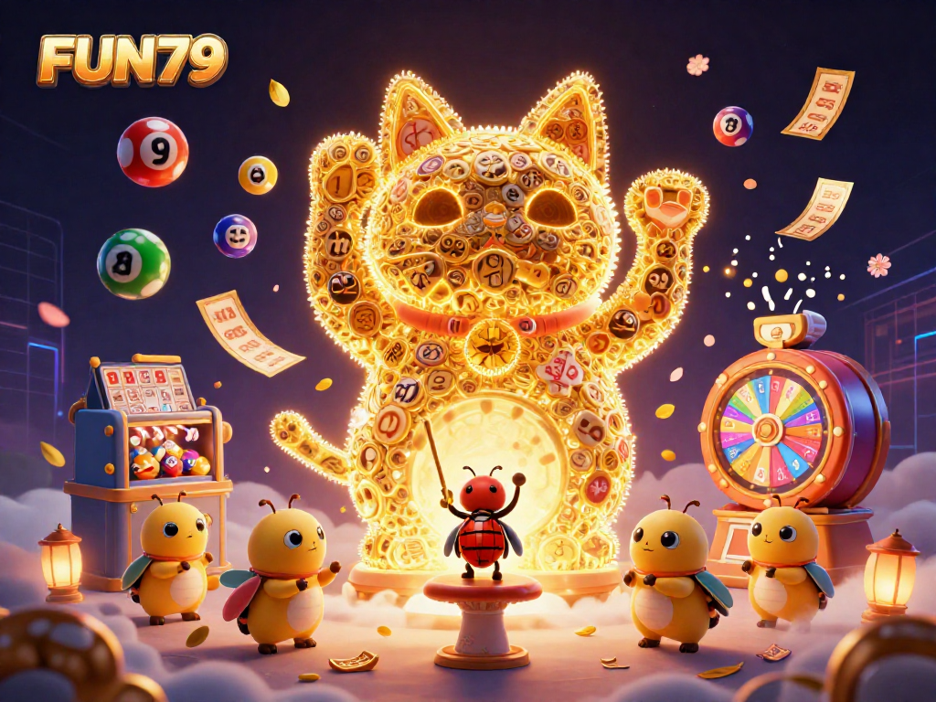 Try your luck at FUN79 with this vibrant casino scene filled with colorful games and excitement.