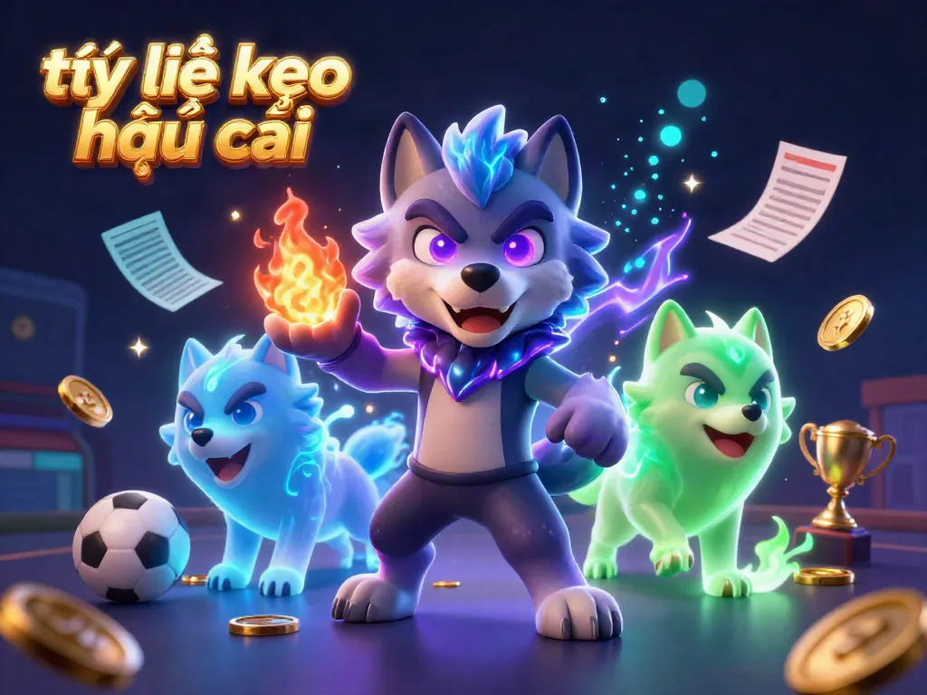 Experience the thrill of tỷ lệ kèo nhà cái with dynamic sports betting characters, igniting excitement in a vibrant scene.