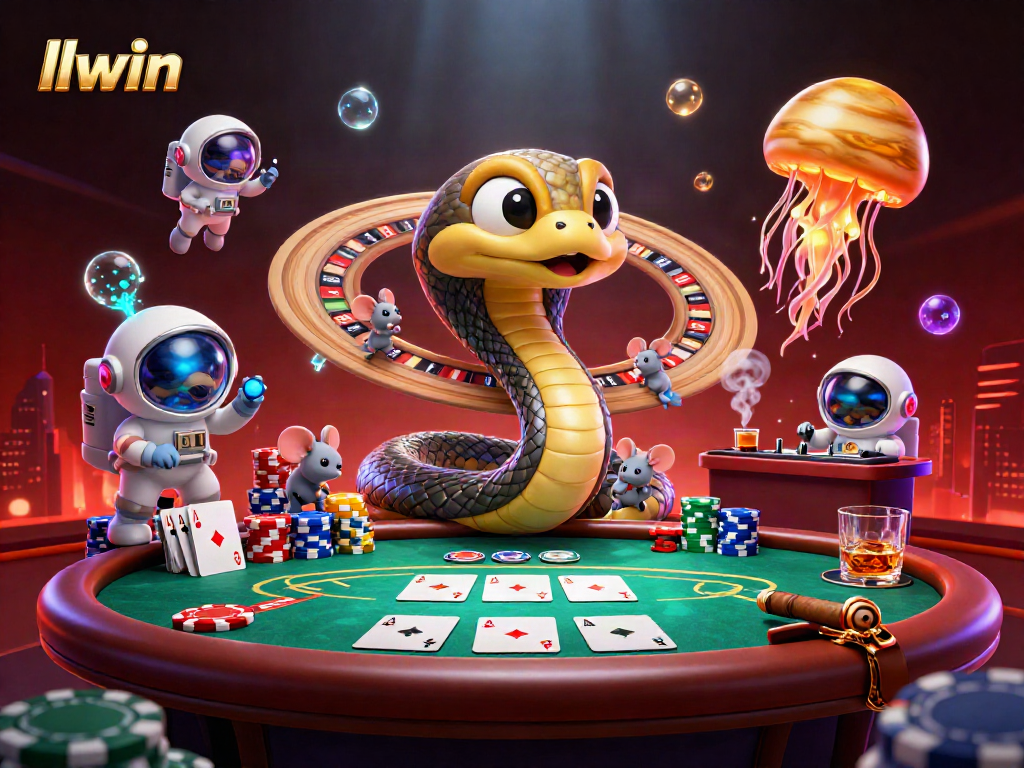 llwin showcases a cosmic roulette game with astronaut mice betting on Saturn's rings.