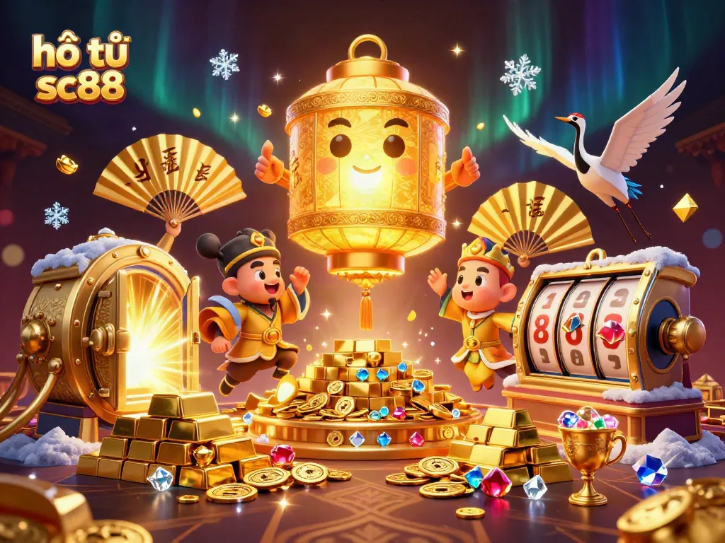 Experience the energy of hổ trợ sc88 with vibrant 3D casino illustration showcasing golden elements and luck symbols.