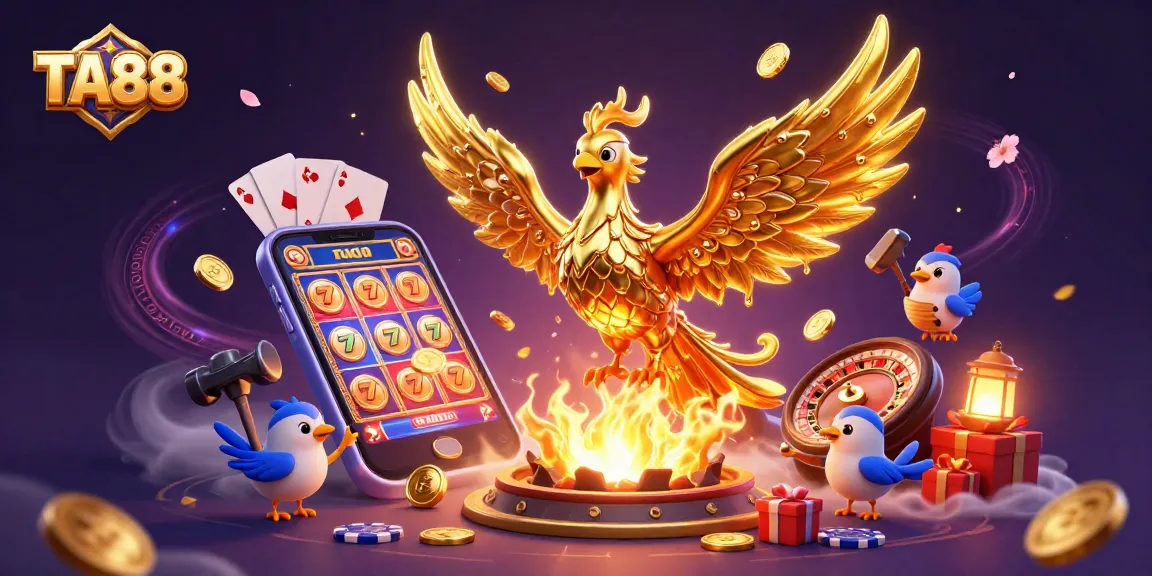 TA88 players enjoy golden gameplay with golden phoenix, mobile slots, and vibrant casino elements.