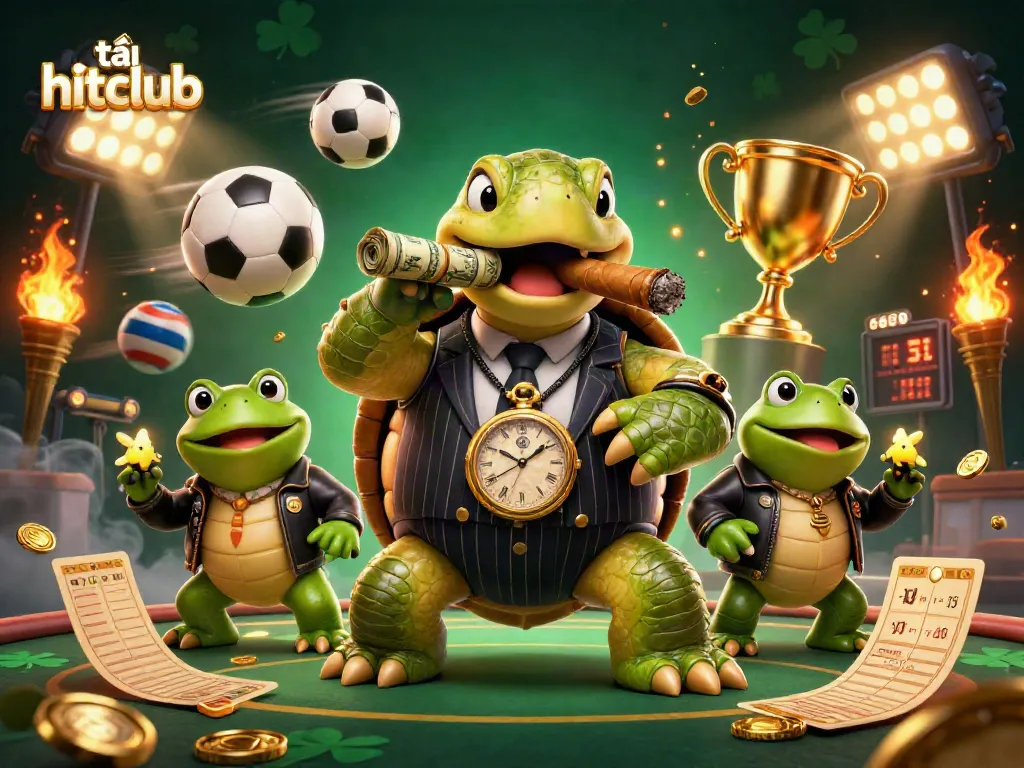 Experience the excitement of tải hitclub with this vibrant illustration featuring a massive turtle in a casino.