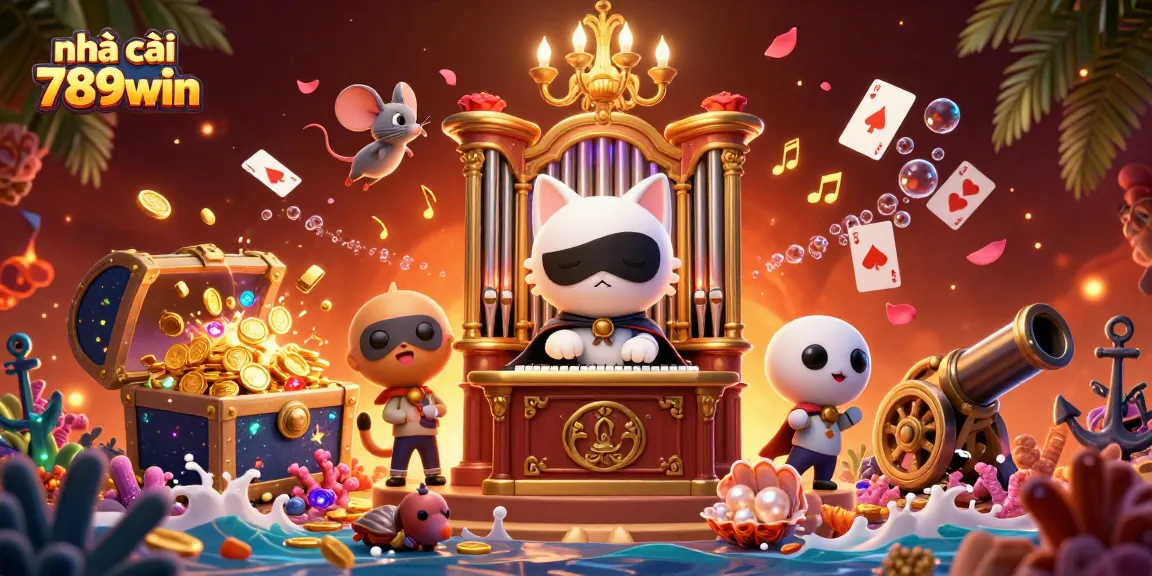 Experience the thrill of nhà cái 789win with a vibrant casino scene featuring eclectic characters and gaming elements.