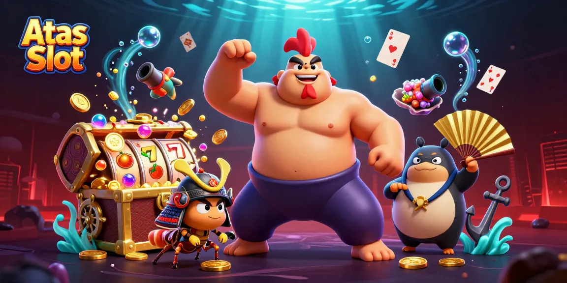 Spin the reels with Atas Slot featuring vibrant characters and rich casino elements in a dynamic underwater scene.