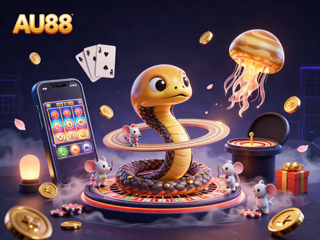 Experience the thrill of AU88 with a colorful 3D illustration featuring playful astronaut mice betting on a roulette wheel.