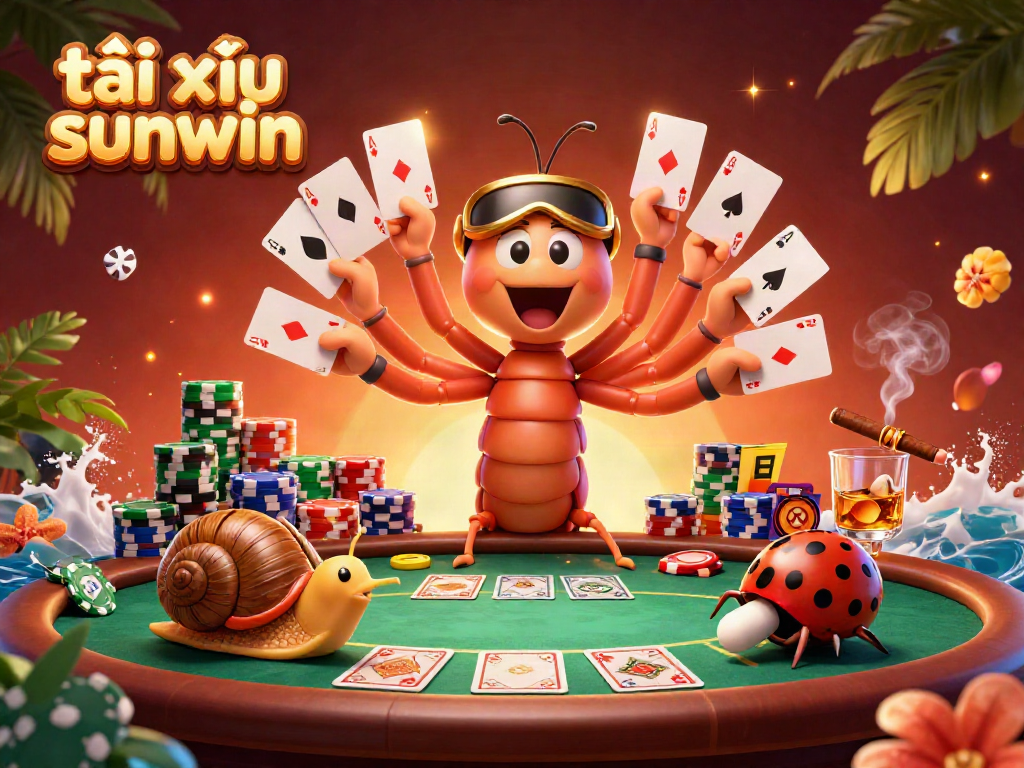 Play exciting tài xỉu sunwin with a vibrant 3D illustration showcasing unique casino characters and elements.