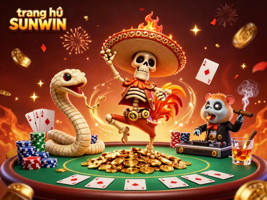 Celebrate on the trang chủ SUNWIN with vibrant casino characters in a lively gambling scene.
