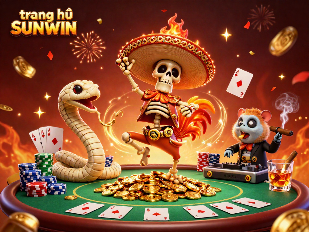 Celebrate on the trang chủ SUNWIN with vibrant casino characters in a lively gambling scene.