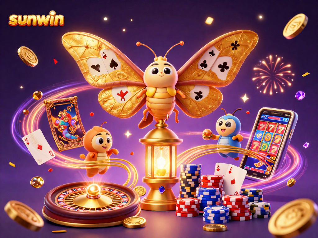 Experience thrilling wins on sunwin with a vibrant 3D casino scene featuring dazzling games and characters.